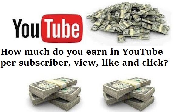 How much do you earn in YouTube per subscriber, view, like and click?