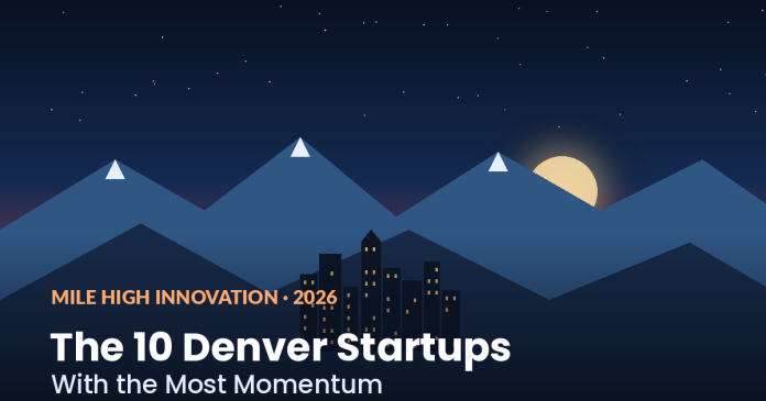 Denver skyline at dusk beneath the Rocky Mountains — The 10 Denver Startups With the Most Momentum, 2026